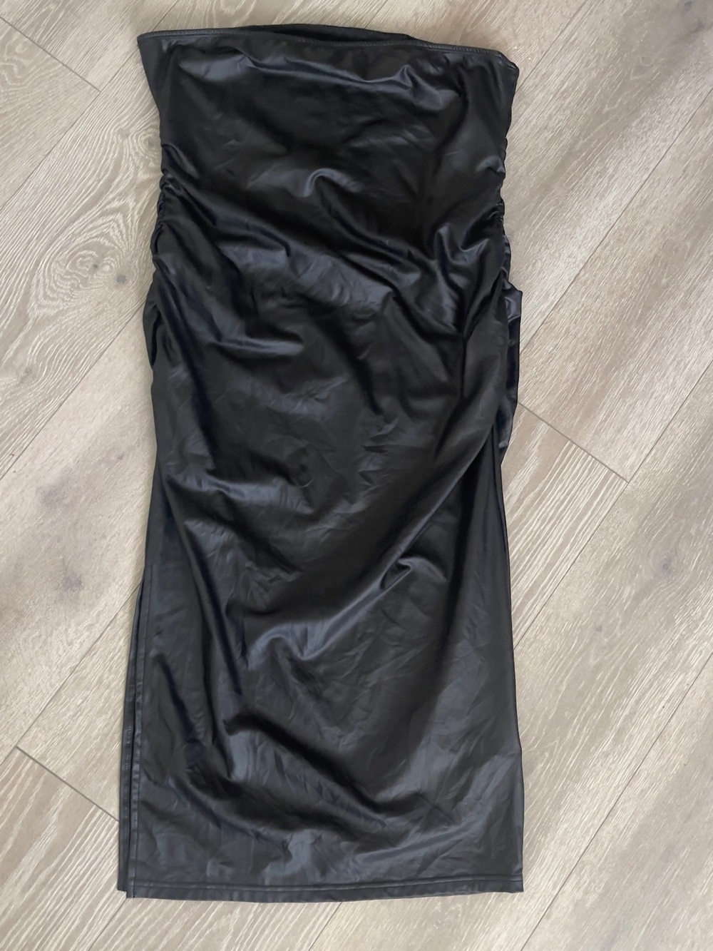 SHEIN Black Strapless Faux Leather Midi Dress